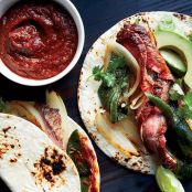 Steak Fajitas with Charred-Tomato Hot Sauce