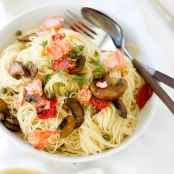 Capellini Pasta with Salmon and Mushrooms