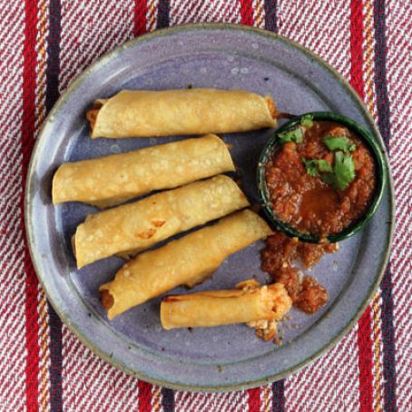 Chicken Flautas with Cotija and Salsa Roja