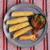Chicken Flautas with Cotija and Salsa Roja