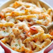 Skinny Shrimp Alfredo Pasta Bake