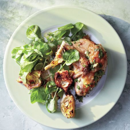 Roast Chicken and Artichokes With Cilantro-Caper Sauce