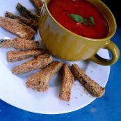 Country Bread and Tomato Soup with Mashed Basil Oil
