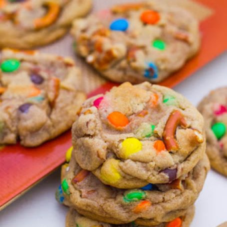 Brown Butter Pretzel M&M Cookies.