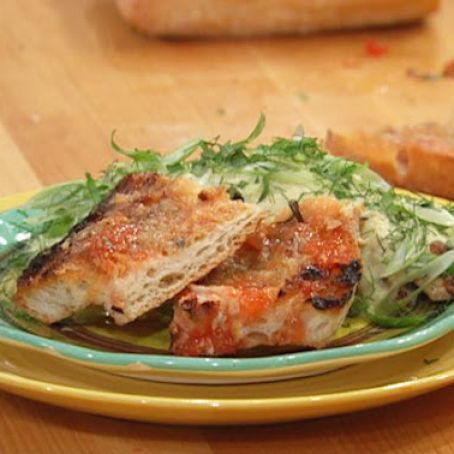 Grilled Chicken with Fennel Sauce and Charred Tomato Bread