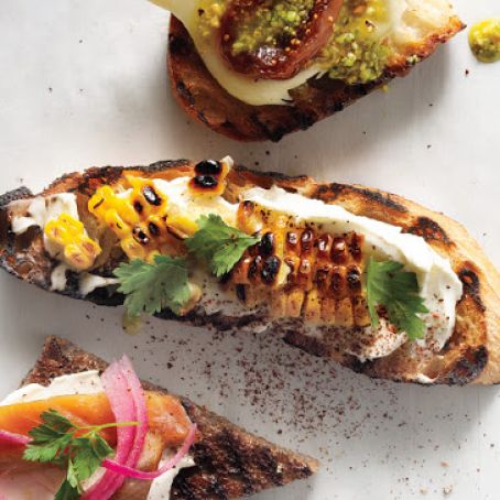Grilled Corn, Crema Mexicana & Cilantro Crostini