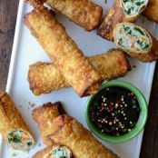 Kale and Chicken Egg Rolls with Ginger Soy Dip