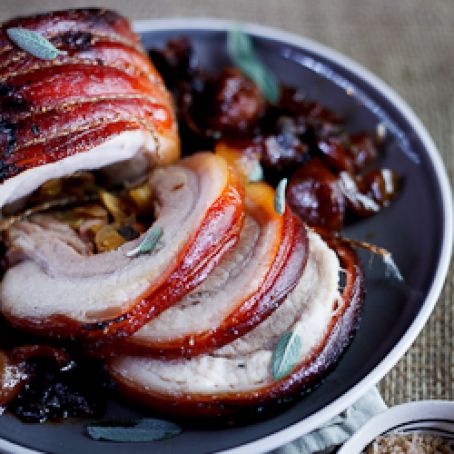 Succulent Pork Belly Roast Stuffed with Sweet and Tangy Apple & Sage Stuffing