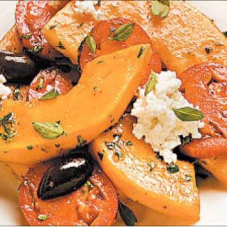 Cantaloupe-tomato Cantaloupe-tomato salad with olives and ricotta with olives and ricotta