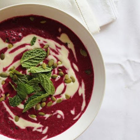 Beet & Avocado Soup With Cashew Cream [Vegan]