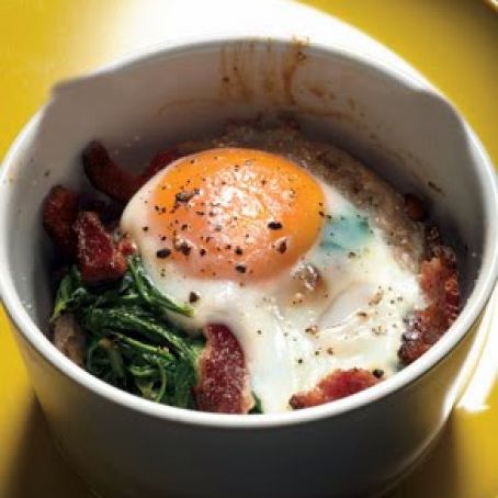 BAKED EGGS w/BACON & SPINACH