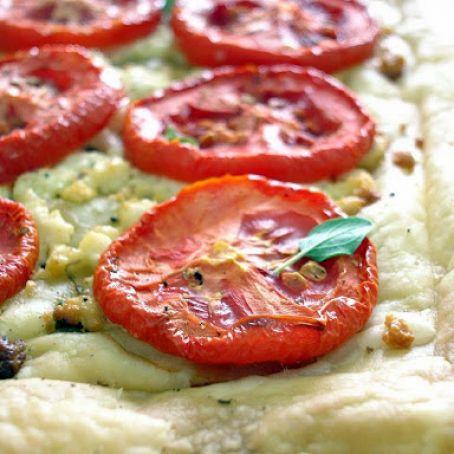 Roasted tomato and goat's cheese tart with fresh oregano