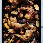 Chicken Roasted on Bread with Caperberries and Charred Lemons