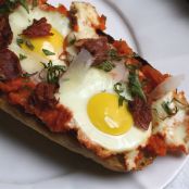 Eggs-Pipérade Pizzas with Crispy Prosciutto