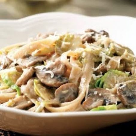 Creamy Fettuccine with Brussel Sprouts & Mushrooms