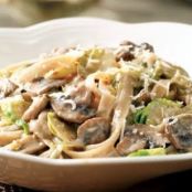 Creamy Fettuccine with Brussel Sprouts & Mushrooms