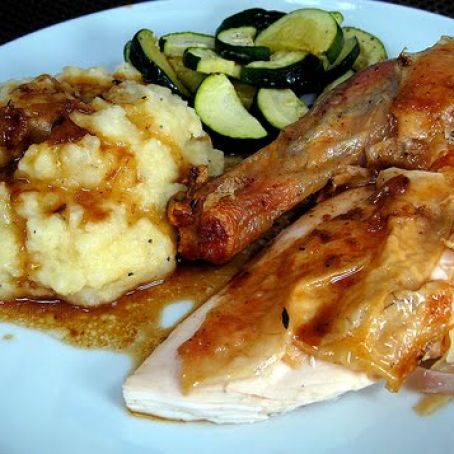 Roast Chicken with Cheese Mashed Potatoes and Garlic Gravy
