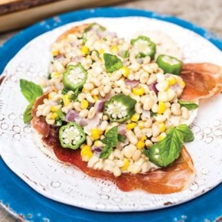 Field Pea Succotash over Ham Biscuits