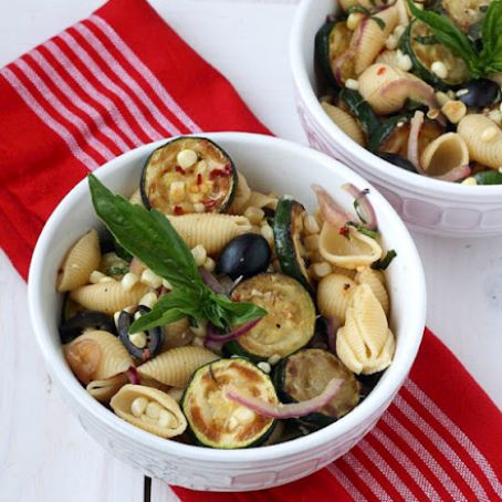 Warm Pasta Salad with Corn and Zucchini