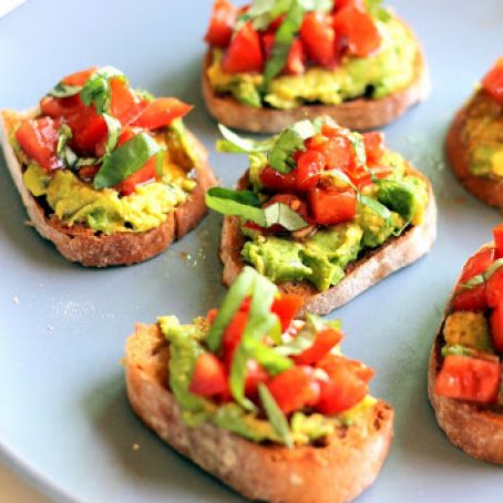Smashed Avocado + Tomato Basil Bruschetta