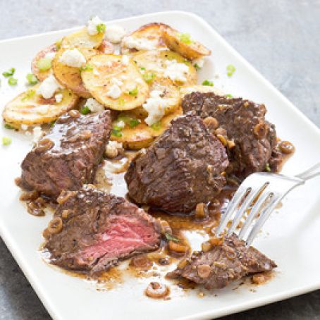 Steak Tips with Roasted Feta Potatoes