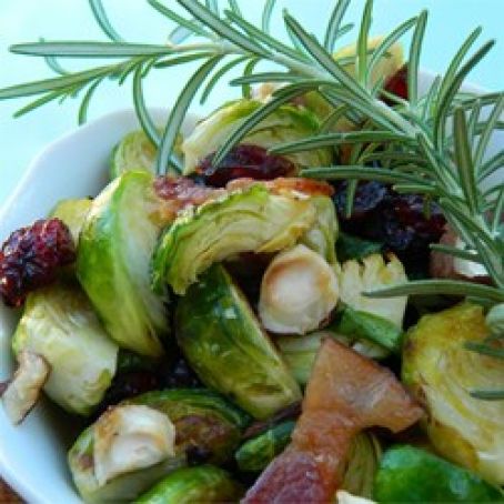 Warm Brussels Sprout Salad  with Hazelnuts and Cranberries