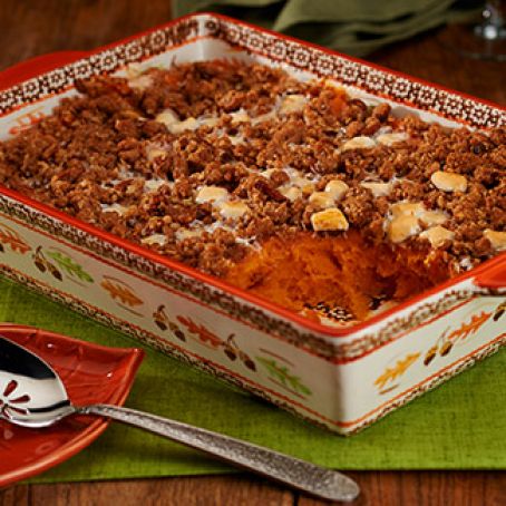 Sweet Potato Casserole with Marshmallows & Pecans