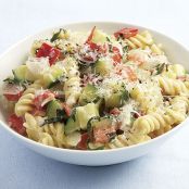 Creamy Rotini with Zucchini, Tomato, and Red Pepper