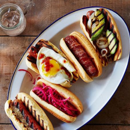 Hotdogs with Grilled Avocado & Onions
