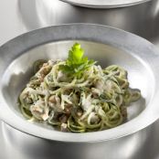 Carbonara Spaghetti With Zucchini Noodles [Vegan]
