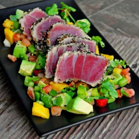 Seared Sesame Tuna & Grilled Avocado-Mango Salsa