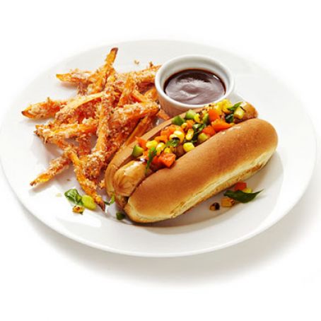 Grilled Chicken Dogs With Sweet Potato Fries