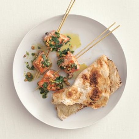 Simple Salmon Kebabs With Cilantro Sauce
