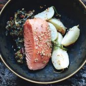 Slow-Cooked Salmon with Turnips and Swiss Chard