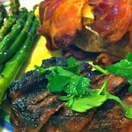 CAST IRON STEAKS AND BACON-WRAPPED POTATO SKINS
