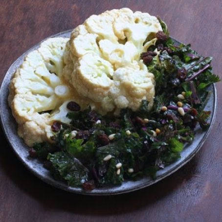 Miso-Glazed Cauliflower with Kale Salad