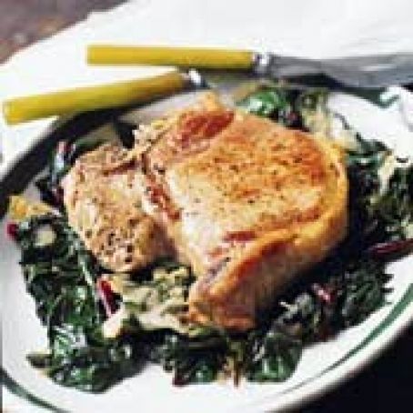 BAKED PORK CHOPS w/SWISS CHARD
