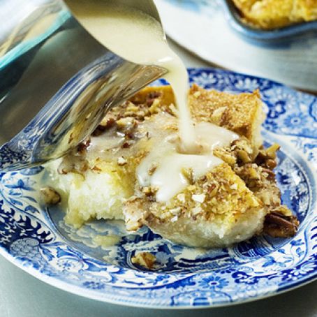 Sourdough bread pudding in whiskey cream