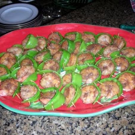 Snow-Pea Wrapped Shrimp with Yogurt Dip