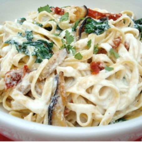 Fettuccine Alfredo with Shitake Mushrooms & Kale