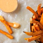 Sweet Potato Fries with Sriracha Crème Fraîche