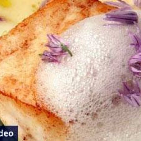 Halibut with Yukon Gold Potatoes and Chive Blossoms