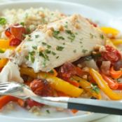 Roasted Fish and Veggies with Quinoa and Pine Nuts