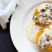 Sweet Potato Biscuits with Chorizo Gravy