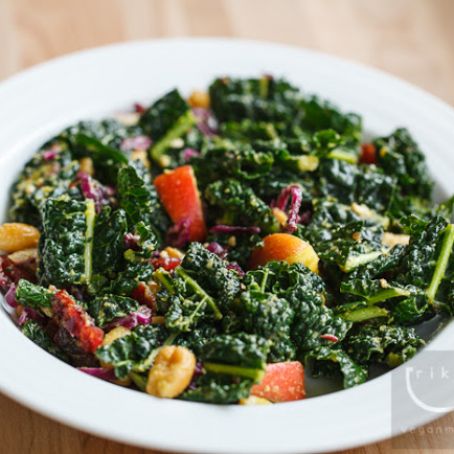 Lacinato Kale Salad with Dried Cranberries, Cashews, Apple & Curried Dressing