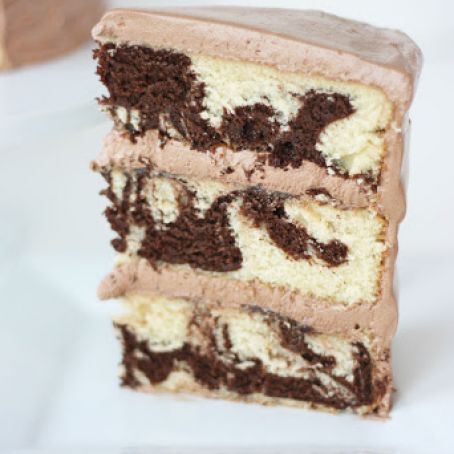 MARBLE CAKE WITH RICH CHOCOLATE FROSTING