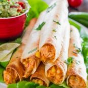 Baked Creamy Cheesy Chicken Flautas with Guacamole