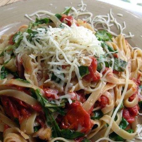Roasted Garlic and Grape Tomato Pasta with Basil and Arugula