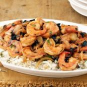 Camarones a los tres chiles y arroz con queso