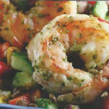 Roasted Corn and Lentil Salad with Grilled Prawns